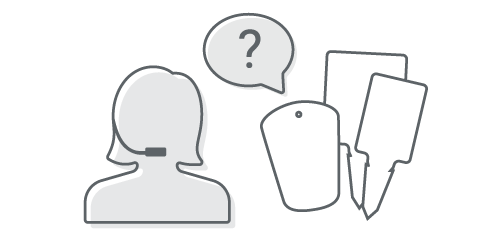 Iconbild zum Thema Kundenservice mit skizzierter Person und Kartonetiketten