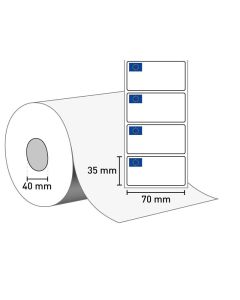 Etiketten auf Rolle 70 x 35, 40 Rollenkern mit EU Logo