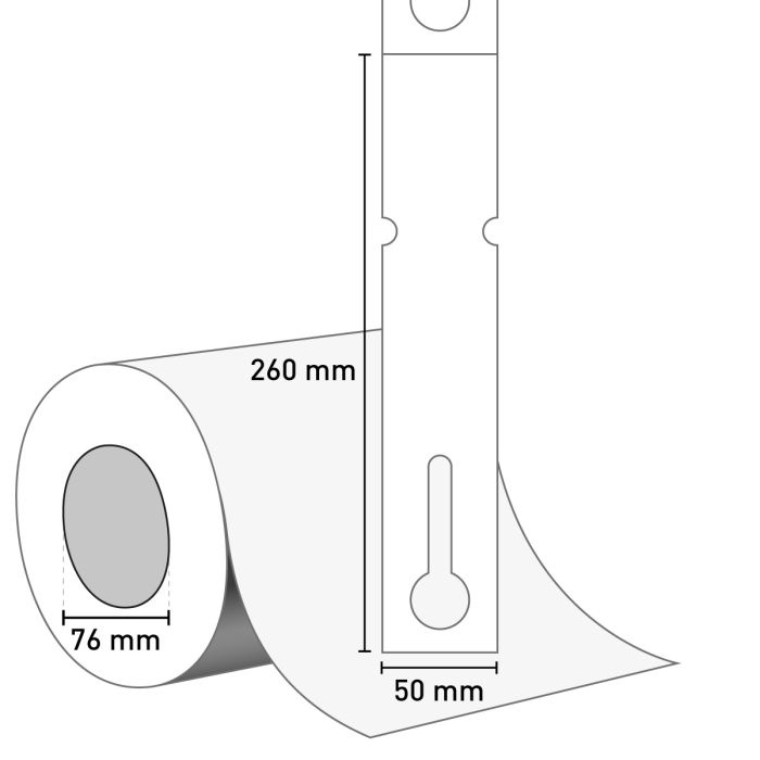 Schlaufenetiketten aus PE Folie, 50 x 260 mm, 76 mm Kern, farbig