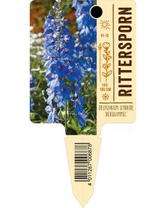 Delphinium Hybride 'Berghimmel', Bildstecketikett VS: