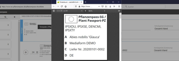 Pflanzenpass als PDF-Druckvorschau Beispiel eines erstellten Pflanzenpasses als PDF-Drucklvorschau