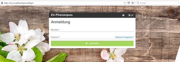LogIn des Online-Dienstes Screenshot von der LogIn-Maske zur Anmeldung beim Online-Dienst